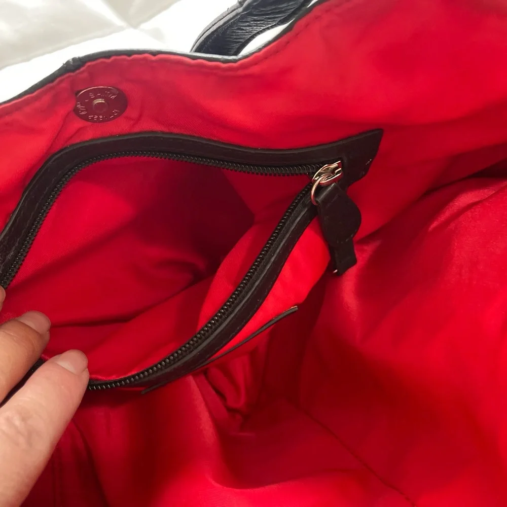 Lily jade diaper bag Black Leather with Red Lining